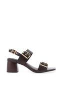 Tamaris Leather Double Strap Buckle Heeled Sandals, Brown image