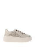 Tamaris Luxury Diamante Encrusted Satin Platform Trainers, Pearl Ivory image