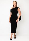 The 8th Sign Eleni Velvet Drape One Shoulder Midi Dress, Black image