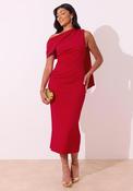 The 8th Sign Eleni Drape One Shoulder Midi Dress, Red image