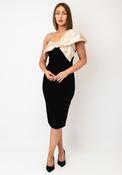 The 8th Sign Raphelite Jacquard Bow Velvet Midi Dress, Black image