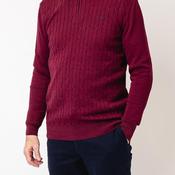 Tom Penn Cable Knit Quarter Zip Sweater, Burgundy