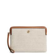 Tommy Hilfiger Logo Leather Trim Canvas Pouch, Cream