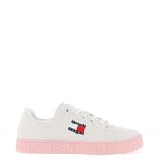 Tommy Jeans Womens Embossed Logo Platform Trainers, White &amp; Pink