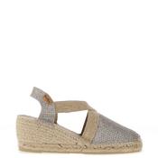Toni Pons Triton Shimmering Espadrille Low Wedge Sandals, Platinum Silver image