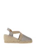 Toni Pons Triton Shimmering Espadrille Low Wedge Sandals, Platinum Silver image