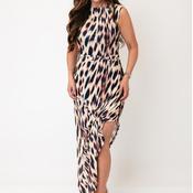 TOPSHOP Meg Mesh Asymmetric Midi Dress, Brown Multi image