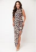 TOPSHOP Meg Mesh Asymmetric Midi Dress, Brown Multi image