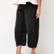 TOPSHOP Bella High Rise Cropped Barrel Jeans, Black Washed Denim image