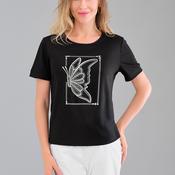 Tricotto Butterfly Rhinestone Detail T-Shirt, Black