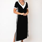 Tricotto V Neck Maxi Dress, Black &amp; White image