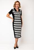 Tricotto Stripe Polo Midi Dress, Black &amp; White image
