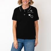 Tricotto Heart Sequin Detail Polo Top, Black image