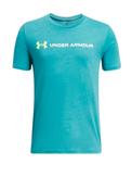 Under Armour Boys Logo Woodmark Short Sleeve Tee, Teal Blue image