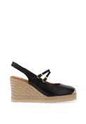 Unisa Cyntia Leather Sling Back Espadrille Wedge Shoes, Black image