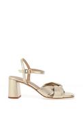 Unisa Medway Metallic Leather Criss Cross Knot Block Heeled Shoes, Gold image
