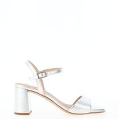 Unisa Moraty Metallic Leather Open Toe Heeled Sandals, Silver image
