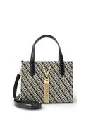 Valentino Divina Woven Stripe Summer Shopper Bag, Black image