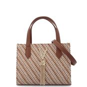 Valentino Divina Woven Stripe Summer Shopper Bag, Brown