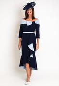 Veni Infantino Off Shoulder Bow Detail, Ruffled Midi Dress, Navy image