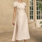 Veni Infantino Floral Applique Cape Skirt Dress, Beige