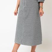 Vero Moda Zina Gingham Denim Midi Skirt, Black and White image