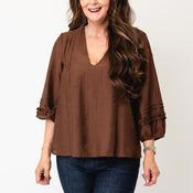 Vero Moda Leslie Emboridered V Neck Blouse, Brown image