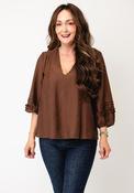 Vero Moda Leslie Emboridered V Neck Blouse, Brown image