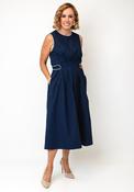 Vero Moda Ruby Contrast Trim Midi Dress, Navy and White image