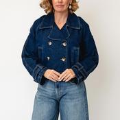Vero Moda Lelou Cropped Denim Trench Coat, Dark Blue Denim
