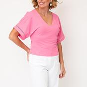 Vero Moda Leylani Ladder Stitch Detail T-Shirt, Pink Cosmos image