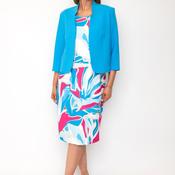 Via Veneto Moira Abstract Print Dress and Jacket Set, Blue and White