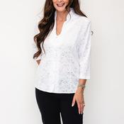 Via Veneto Leaf Embroidery Print Button Up Jacket, White