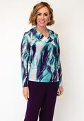 Via Vento Cowl Neck with Rhinestone Detail Blouse, Green Multi image