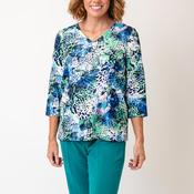 Via Veneto Button Back Animal Blouse, Green Multi