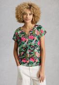 White Stuff Nelly Print Notch Neck T-Shirt, Green Multi image