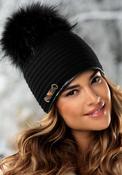 Willi Mona Handmade Ribbed Pom Pom Hat, Black image