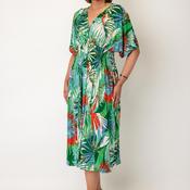 Serafina Collection One Size Abstract Print with Foil Detail Midi Dress, Green Multi