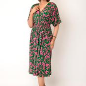 Serafina Collection One Size Abstract Print with Foil Detail Midi Dress, Green Multi