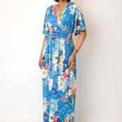 Serafina Collection One Size Floral Print with Butterfly Detail Midi Dress, Blue Multi