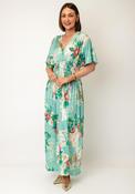 Serafina Collection One Size Floral Print with Butterfly Detail Midi Dress, Green Multi image