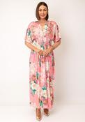 Serafina Collection One Size Floral Print with Butterfly Detail Midi Dress, Pink Multi image