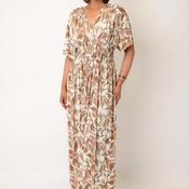 Serafina Collection One Size Abstract Print with Foil Detail Maxi Dress, Beige Multi