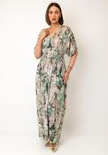 Serafina Collection Leaf Print with Foil Detail Maxi Dress, Green Multi image