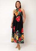 Serafina Collection One Size Pleated Floral Midi Dress, Black Multi image