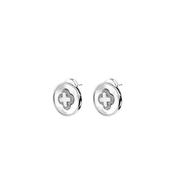 M Collection Clover Button Stud Earrings, Silver image