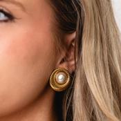 Serafina Collection Pearl Stud Trim Clip on Earrings, Gold image