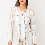 Serafina Metallic Sequin Trim Jacket, Silver