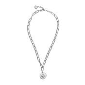 M Collection Clover Charm Link Necklace, Silver image