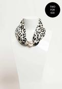 Serafina Collection Magnetic Pearl Animal Print Neck Scarf, Off White image